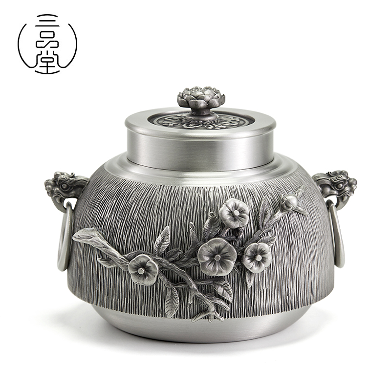 Three Pindal Tea Leaf Jars Tin Jar Pure Tin large Number of container Moistureproof Sealed Jar Tea Jar Upscale Boutique