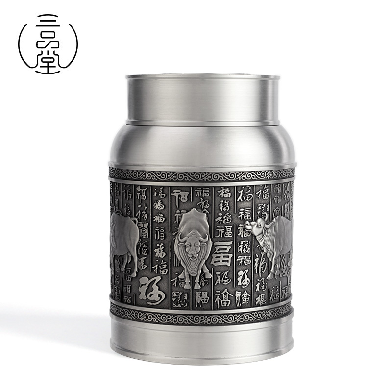 Three Pindal Tea Pot Tin Jar Pure Tin Tea Leaf Jars Seal Pot Tea Storage Tank Home Gift Box Big Number Half Catty