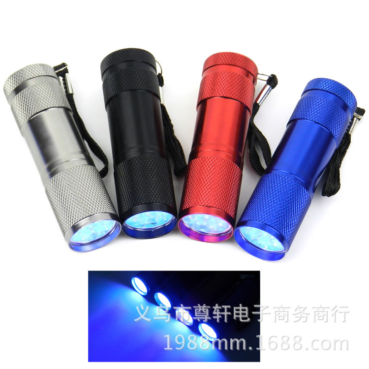 9Led Purple Light Flashlight Uv Ultraviolet Money Detection Lamp 395 Fluorescent Detection Lamp Aluminum Alloy Purple Light Lamp