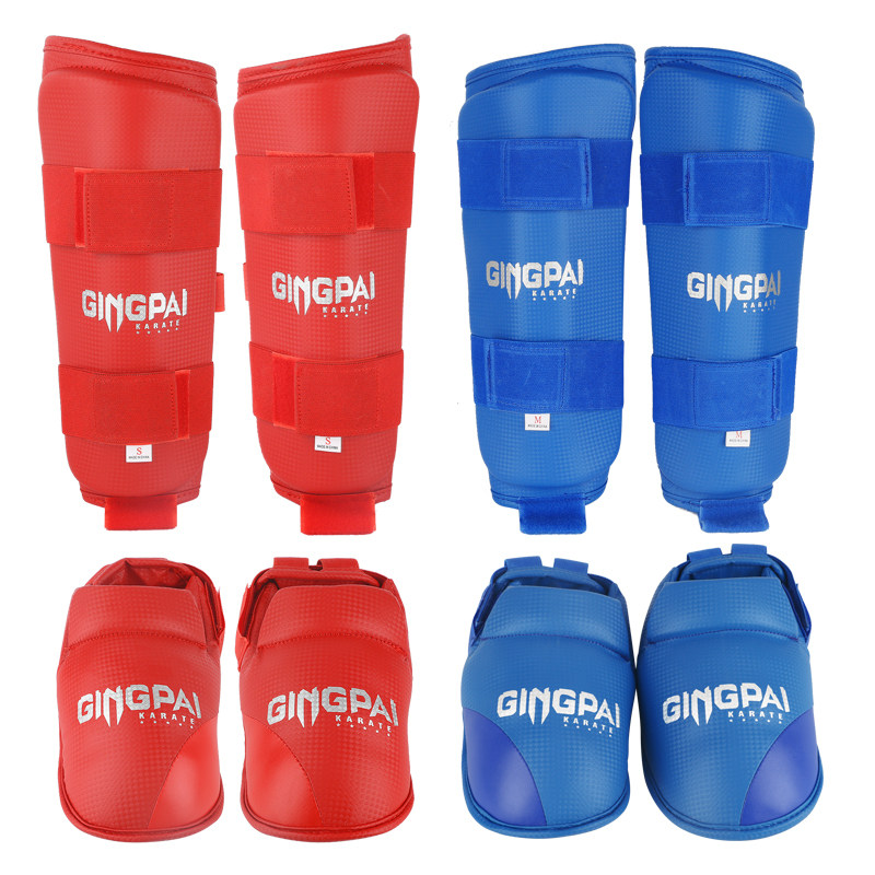 Competitive Karate Siamese Leggings With Foot Pads Muay Thai Boxing Sanda Training Shin Plate Foot Pads WKF Protectors