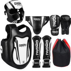 Professional Fighting and Sparring Protective Gear Set for Children and Adults, Including Boxing and Muay Thai Training Headgear, Chest Protector, Leg and Groin Protection, Thick, for Both Men and Women