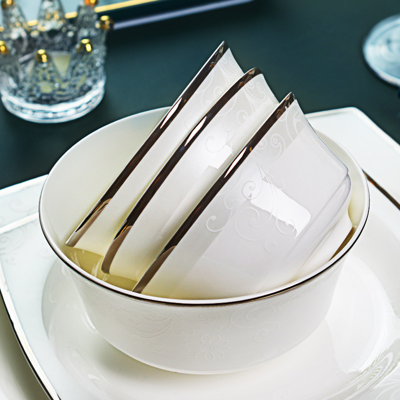 National Yuebone Porcelain Tableware Rice Bowl of Bubbly Noodle Soup Bowl plate Sarratpan single-tasters Dish Suit Home Light Lavish