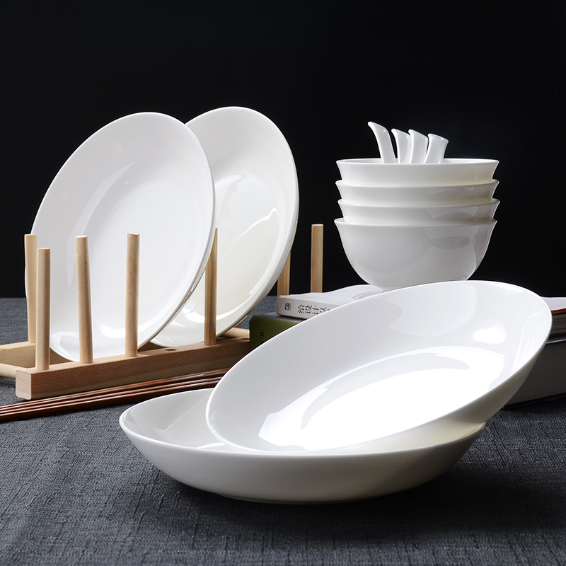 Chinese bone ceramic tableware household dinner dish package with a single selection of pure white dish dish set Diy