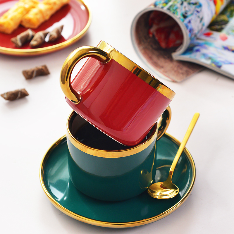 Ceramic coffee cups and saucers key-2 luxury afternoon tea cups with creative combination of European teaspoons glass mugs restoring ancient ways