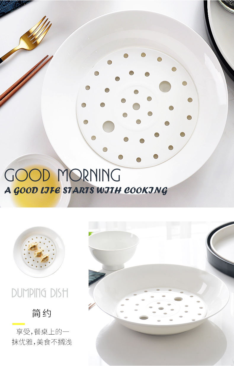 Pure white ipads China dish home large soup dumplings plate double drop white creative ceramic dumpling dish