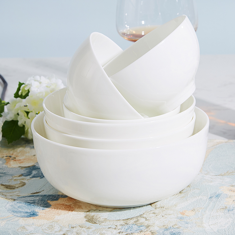 Pure white bowl household tableware set bowl plate combination bone china soup bowl rice bowl ceramic salad plate dish 2022 new