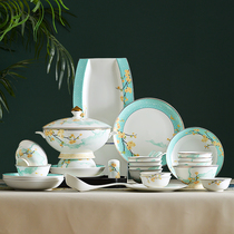 new chinese style cutlery set dish chopsticks moving combination tangshan bone porcelain dish set home gift