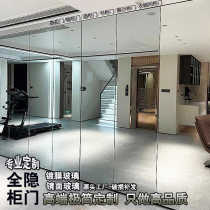 Fully hidden aluminum alloy frame coated glass wardrobe door custom minimalist wine cabinet bookcase tempered frameless mirror cabinet door