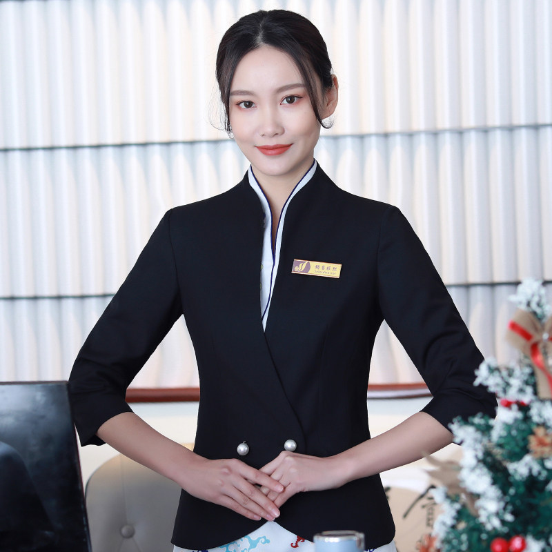 🔥 维也纳酒店前台工装女中国风旗袍前台接待养生馆足疗采耳店工作服,优雅而不失专业的秘诀!👗 -工服-淘宝好物网