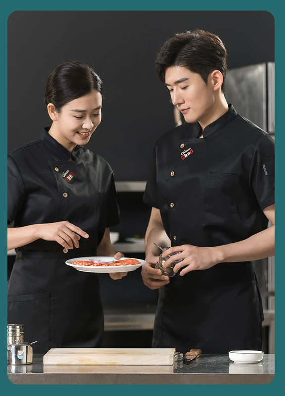 Nhà hàng khách sạn mùa hè đầu bếp cao cấp bếp nhà hàng áo liền quần nam ngắn tay thoáng khí phần mỏng phục vụ quần áo ngắn tay áo bếp đồng phục bếp đẹp