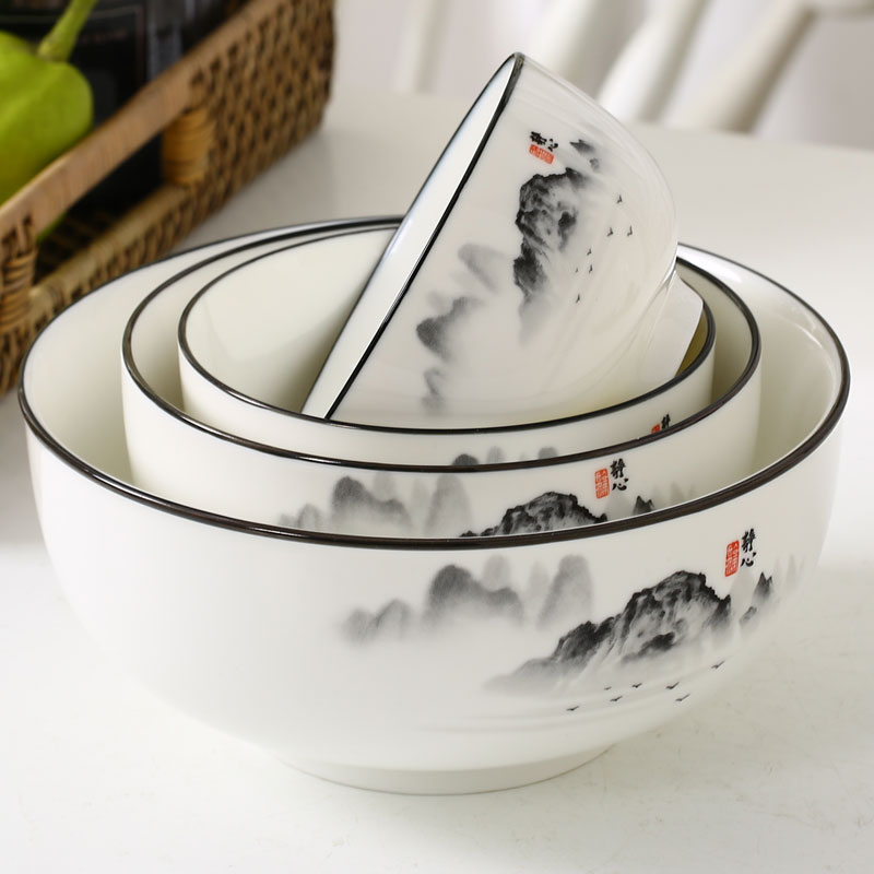 Glair dishes suit household 10 Chinese ink painting wind ceramic tableware to eat rice bowl dish plate combination