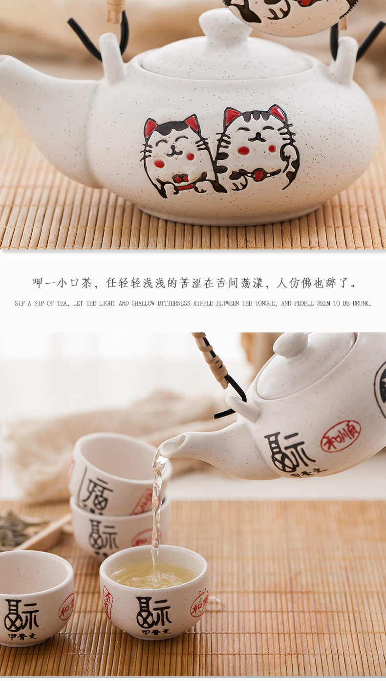 Ceramic tea set home 4 cups of a complete set of tea cups with tray POTS Japanese contracted creative teacups suit Chinese wind