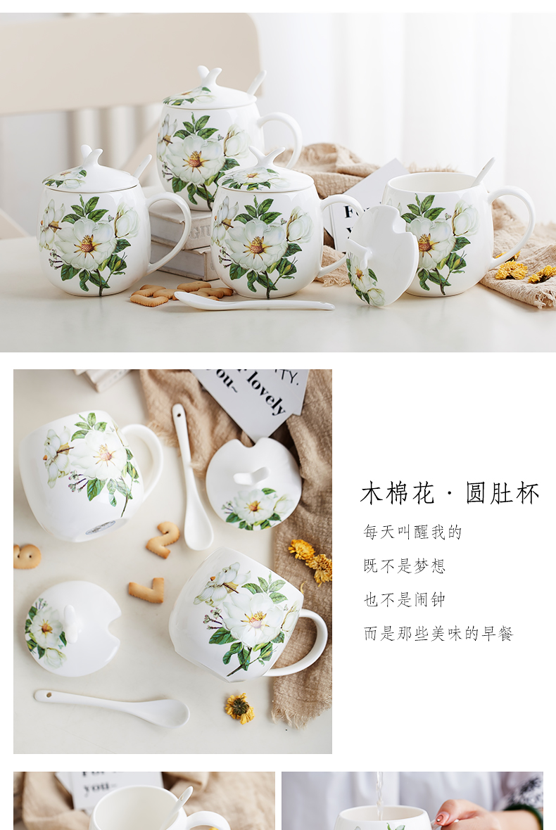 Glass ceramic mugs for household drinking water cup student contracted creative office tea cups with cover large capacity of CPU