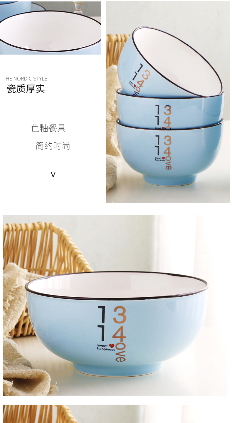 Ceramic bowl dish dish 8 inch large home eat rice bowl FanPan deep dish European contracted couples web celebrity, lovely plate