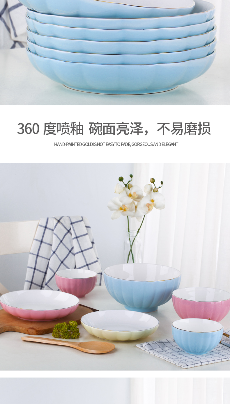 Free collocation with European contracted creative pumpkin line ceramic tableware eat noodles in soup bowl dish plate nice dishes