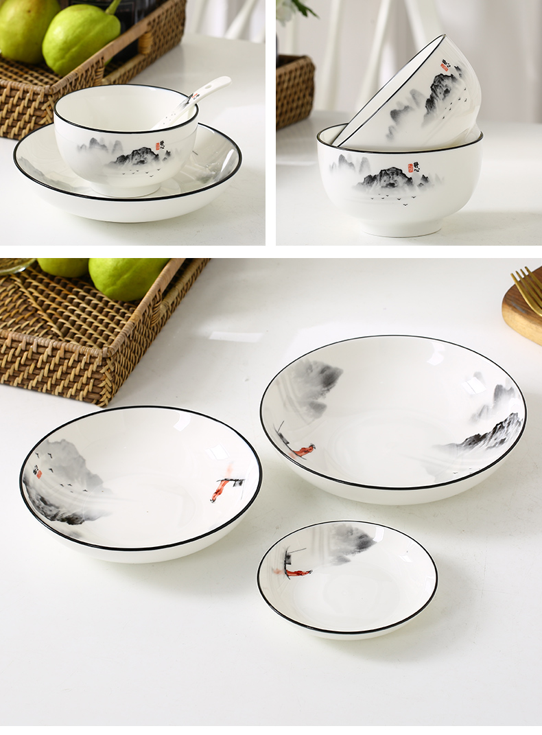 Dishes suit dinner set bowl of new Chinese style household Nordic bowl chopsticks, thickening ceramics tableware portfolio with a gift