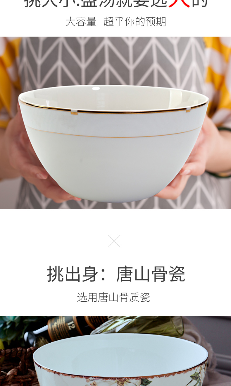 Tangshan 8 inch big bowl 1 only ceramic ipads China large bowl of tableware Chinese creative soup basin rainbow such as use of household microwave oven