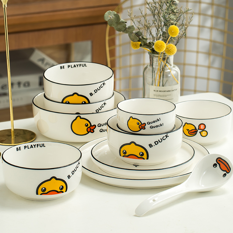 Yellow duck American cartoon dish dish dish more household ceramics tableware creative fashion a western - style food bowl dish dish suits for