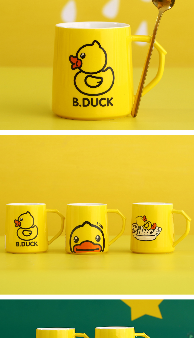 Glass ceramic cartoon yellow duck keller with spoon, creative fashion gift boxes girl heart cup students move