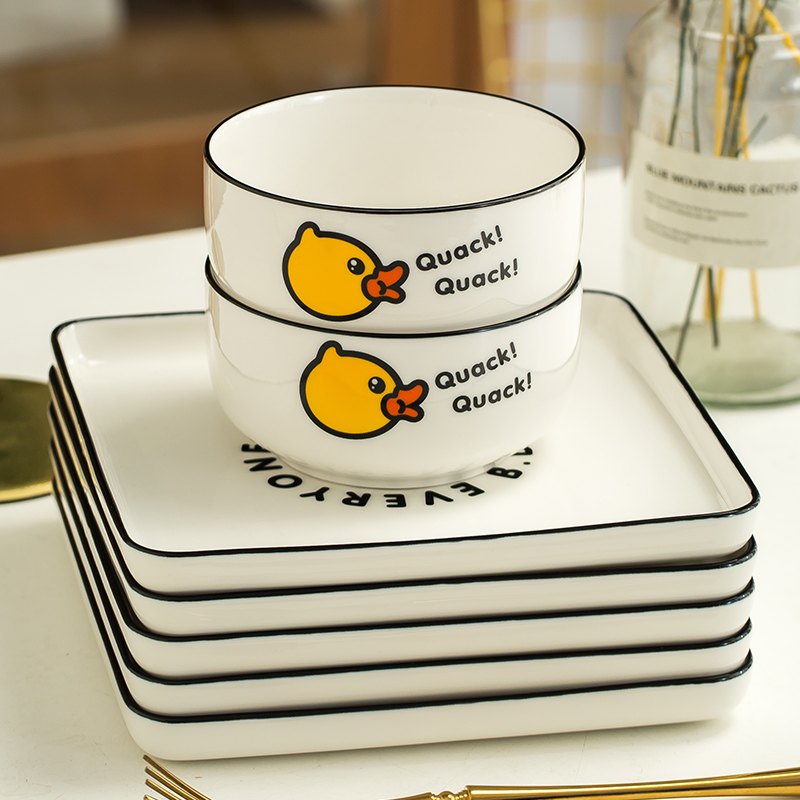 Use of 10 domestic ceramic rice Bowl thicken cartoon yellow duck.net red Bowl of creative fashion move nice Bowl