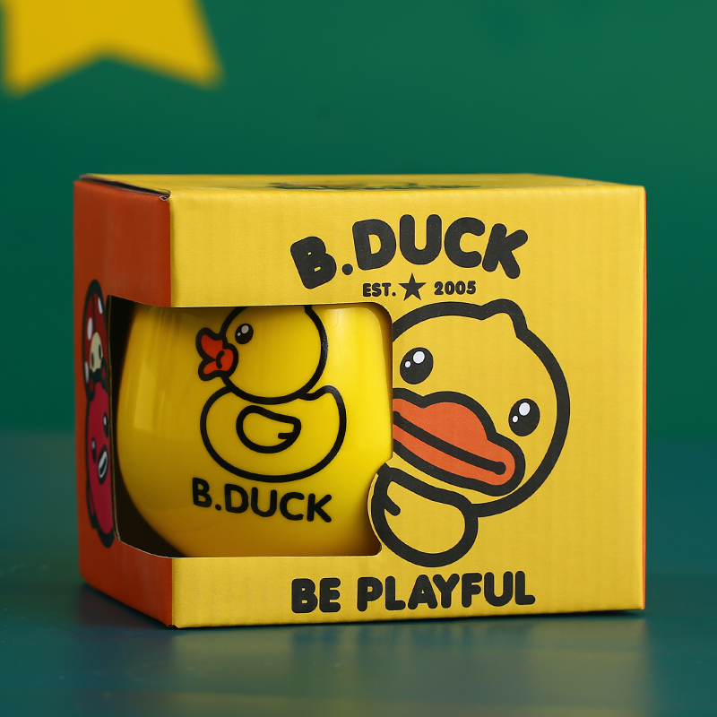 Glass ceramic cartoon yellow duck keller with spoon, creative fashion gift boxes girl heart cup students move