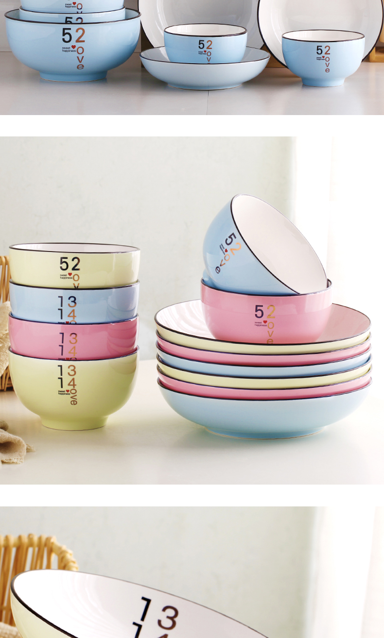 Thickening dishes ceramic European large capacity 6 bowl dish suits for ou eat bowl household contracted sweethearts bowl