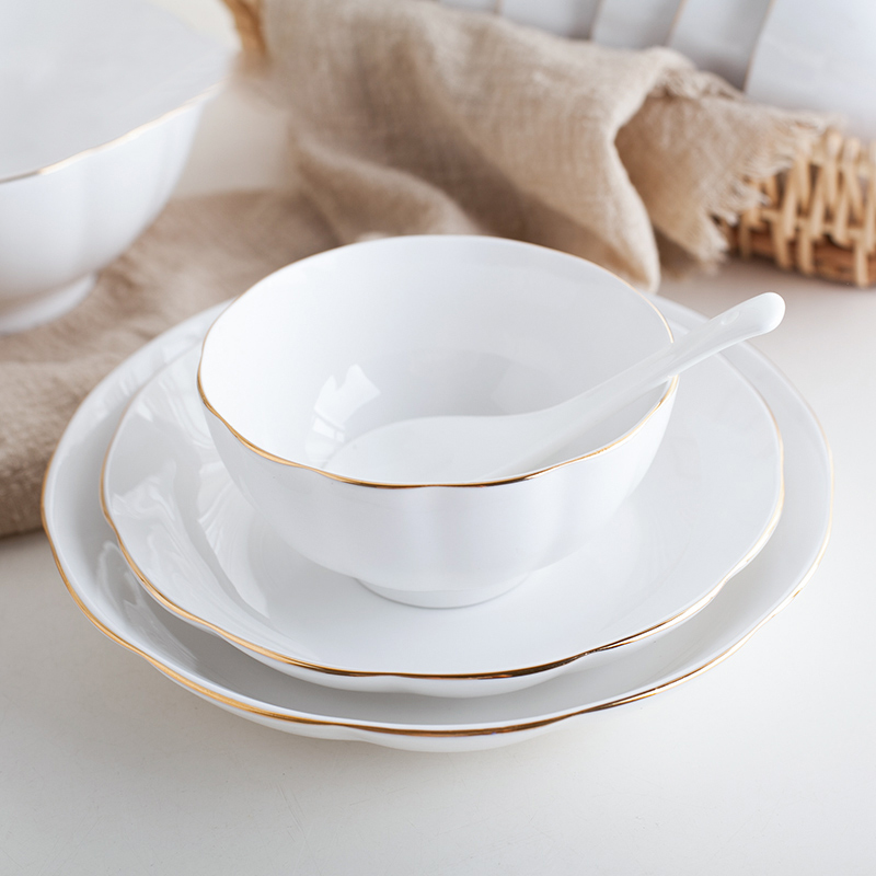 Dishes suit household to use home eating bare-bones porcelain tableware contracted 10 Chinese dish bowl chopsticks ceramic Dishes