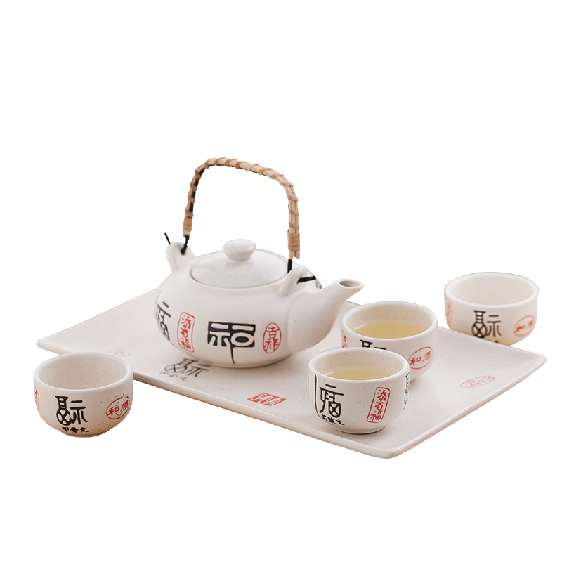 Ceramic tea set home 4 cups of a complete set of tea cups with tray POTS Japanese contracted creative teacups suit Chinese wind