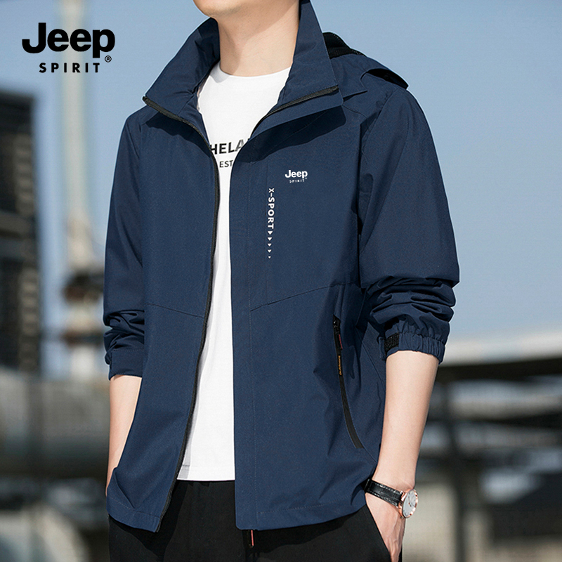 Jeep Jacket Men's Spring, Autumn and Winter Thin Fleece-Lined Large Size Outdoor Waterproof Sports Casual Jacket