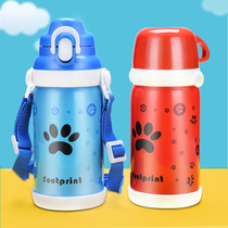 Childrens stainless steel thermos cup large capacity male and female students cute double cover portable water Cup cartoon anti-drop kettle