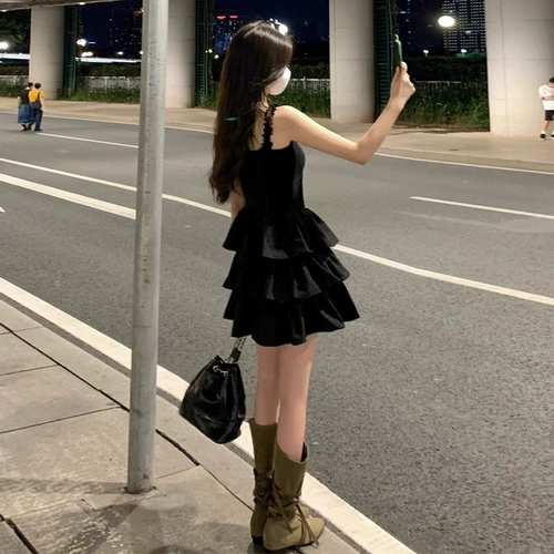 Черная летняя юбка для принцессы, французский стиль, эффект подтяжки, подходит для подростков, изысканный стиль, юбка-пачка