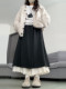 2026 New Lace Spliced Gray Skirt for Women, Early Spring Miu Style Faux Two-Piece High-Waisted A-Line Long Skirt Pants