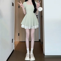 Зеленый короткий стиль [Высококачественная изысканная/рыбацкая юбка в стиле свиданий/холодная королевская сестра Стиль/Супер красивое платье/популярная юбка/юбка принцессы/морские каникулы/платье нежное стиль/повседневное/точное платье/шикарное и красивое]