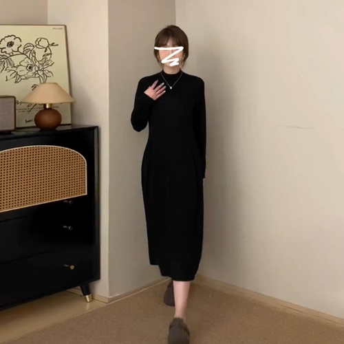 Трикотажное платье, базовый свитер, длинная юбка, премиум класс