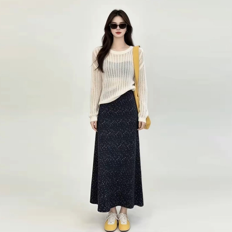 2026 New Style Hollow-Out Blouse Floral Half-Dress for Women Early Autumn Korean Style Outfit Complete Set Long Dress 2026 New Style Hollow-Out Blouse Floral Half-Dress for Women Early Autumn Korean Style Outfit Complete Set Long Dress
