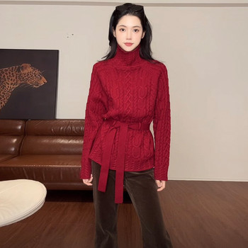 High-Neck Red Sweater for Women, Autumn and Winter 2026 New Style, Lazy and High-End Feel, Thick Knitted Top, Christmas Outfit