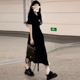 Черное летнее платье, длинная юбка, подходит для подростков, французский стиль