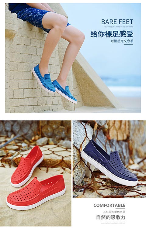 Luo Ken mùa hè mới lỗ giày nam và nữ đôi dép giản dị Giày đi biển Baotou giày da nam cao cấp