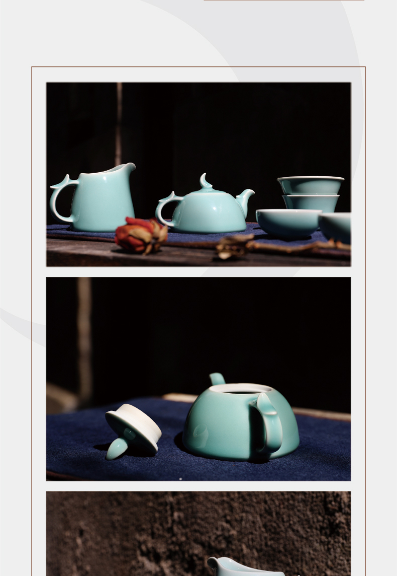 Oujiang celadon kung fu tea set suit household contracted 10 head of combination of modern ceramic teapot teacup tea gifts