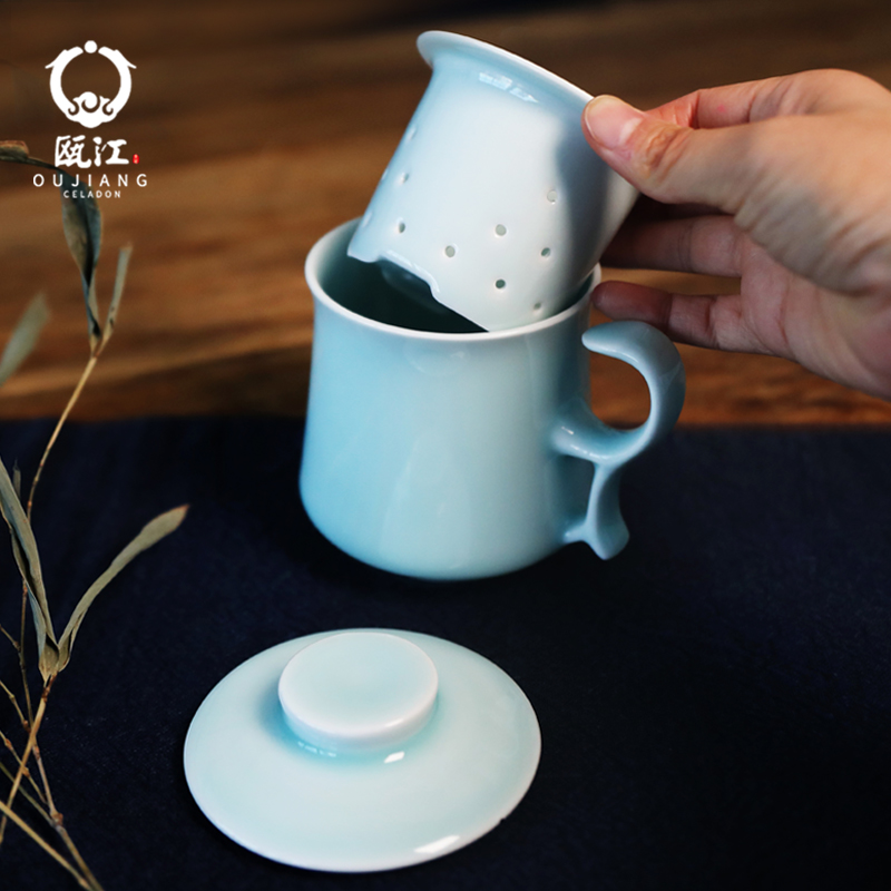 Oujiang longquan celadon office cup tea glass ceramic cups with cover filter bachelor keller gift cups of tea
