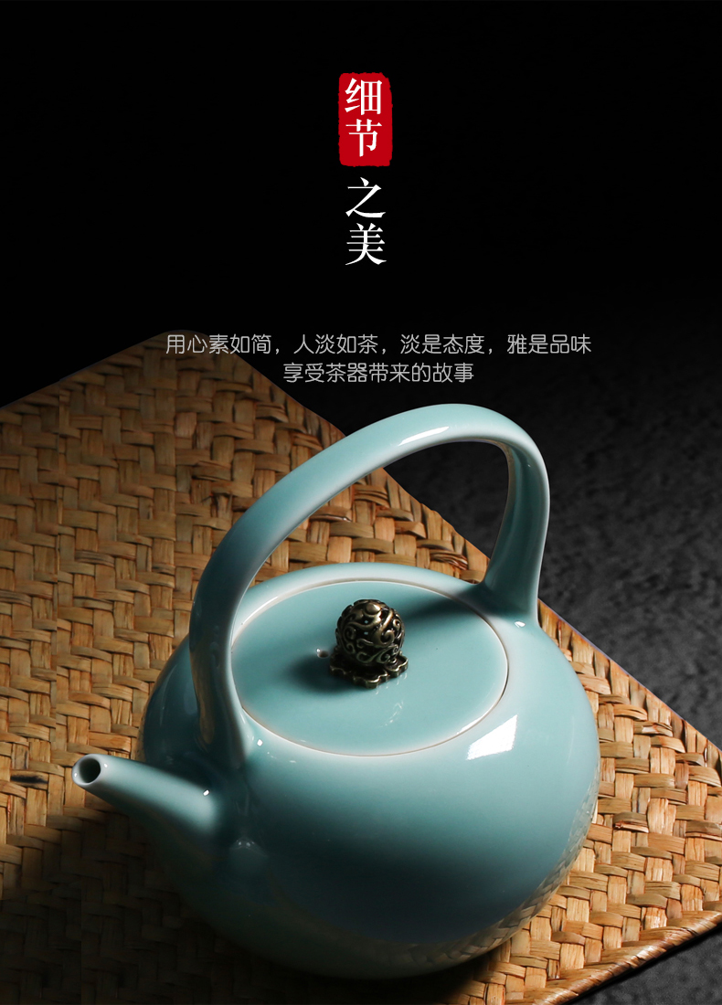 Oujiang longquan celadon tea set 5 head of household ceramic teapot teacup moon azure gifts gift boxes