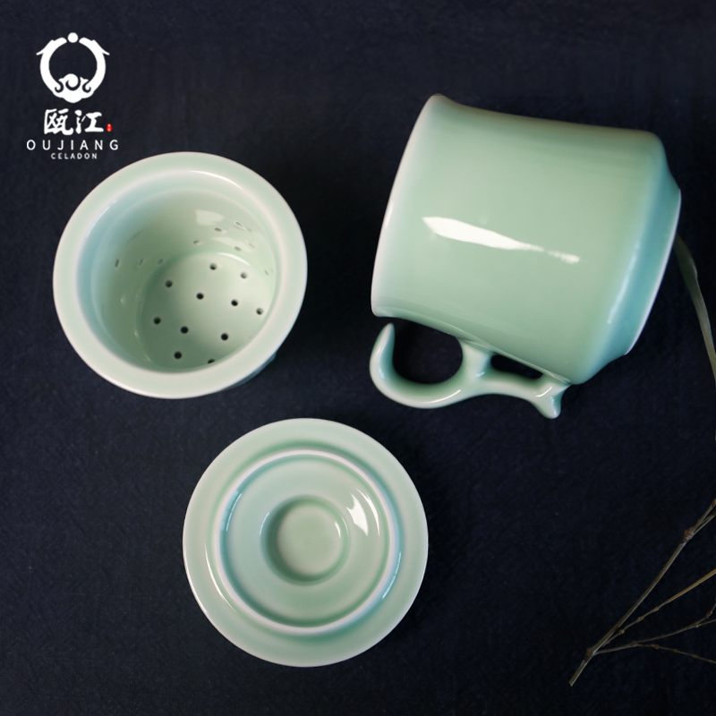 Oujiang longquan celadon office cup tea glass ceramic cups with cover filter bachelor keller gift cups of tea