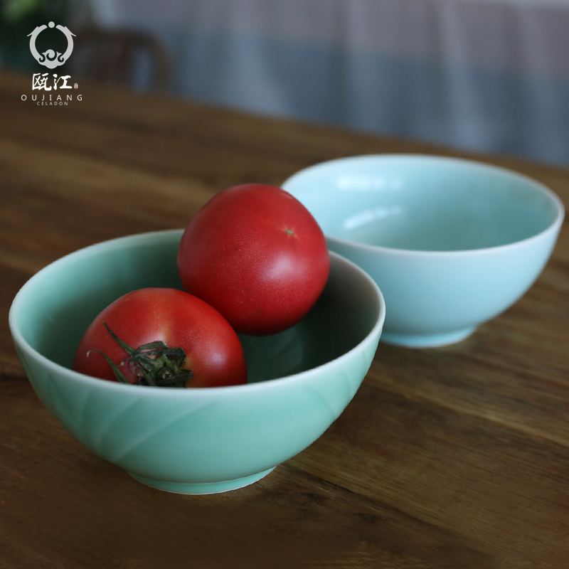 Oujiang longquan celadon pull rainbow such as use of household ceramic bowl Chinese large bowl mercifully rainbow such use salad bowl bowl