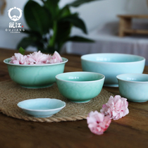 Oujiang Longquan celadon rice bowl tableware set Rice Bowl Chinese bowl peony series household small soup bowl single