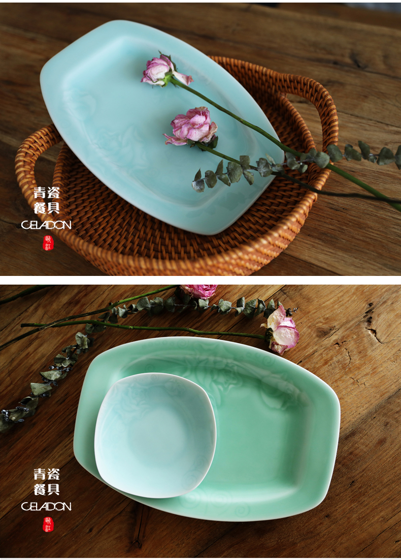 Oujiang longquan celadon home plate tableware creative Chinese food dish rose ceramic plates fruit bowl fish dish