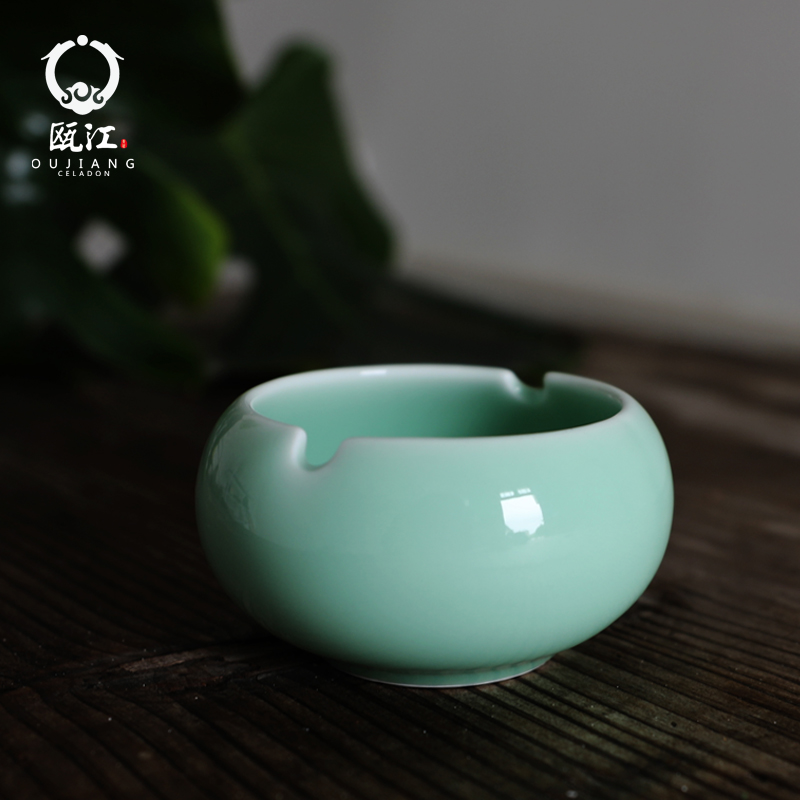 Oujiang longquan celadon contracted element with hole ceramic ashtray ashtray home office tea gift furnishing articles