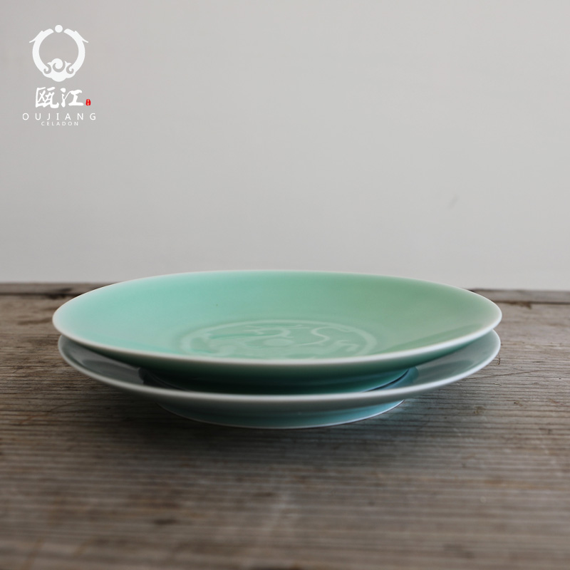 Oujiang longquan celadon 9 - inch panlong dish plate household of Chinese style dish ceramics steak of dish all the clearance
