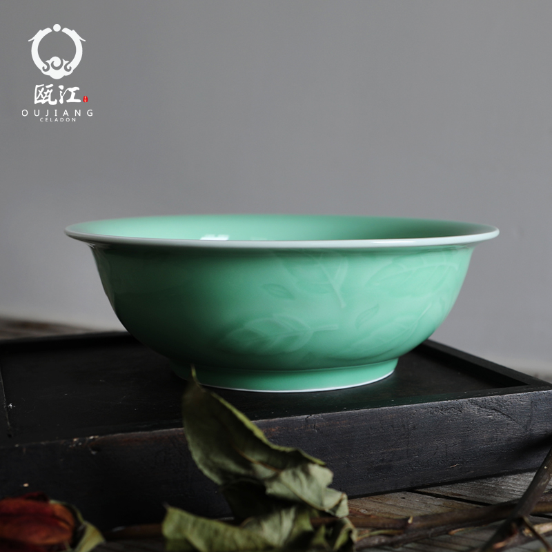 Oujiang longquan celadon soup basin home large soup bowl with cover 9 inch pan household ceramics rainbow such use boiled fish bowl