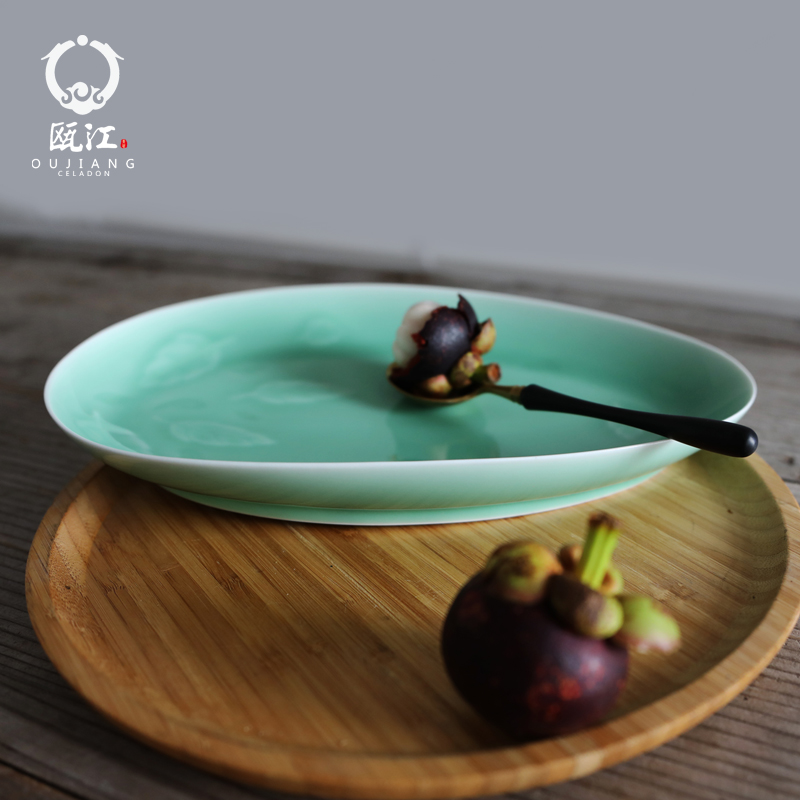 Oujiang longquan celadon fish plate by 12 inch household food dish hotel ceramic tableware steamed fish all the plates