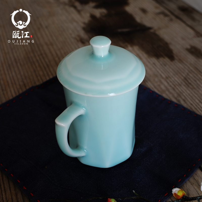 Oujiang longquan celadon teacup office cup with cover ceramic cup cup of juice cup cup tea cup ceramic cup